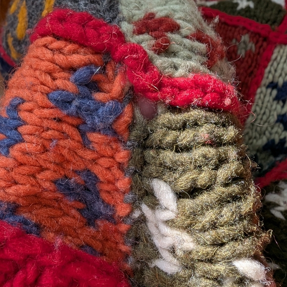 Las Americas Wool Patchwork Knit Cardigan Sweater Jacket Medium Large - Picture 9 of 14